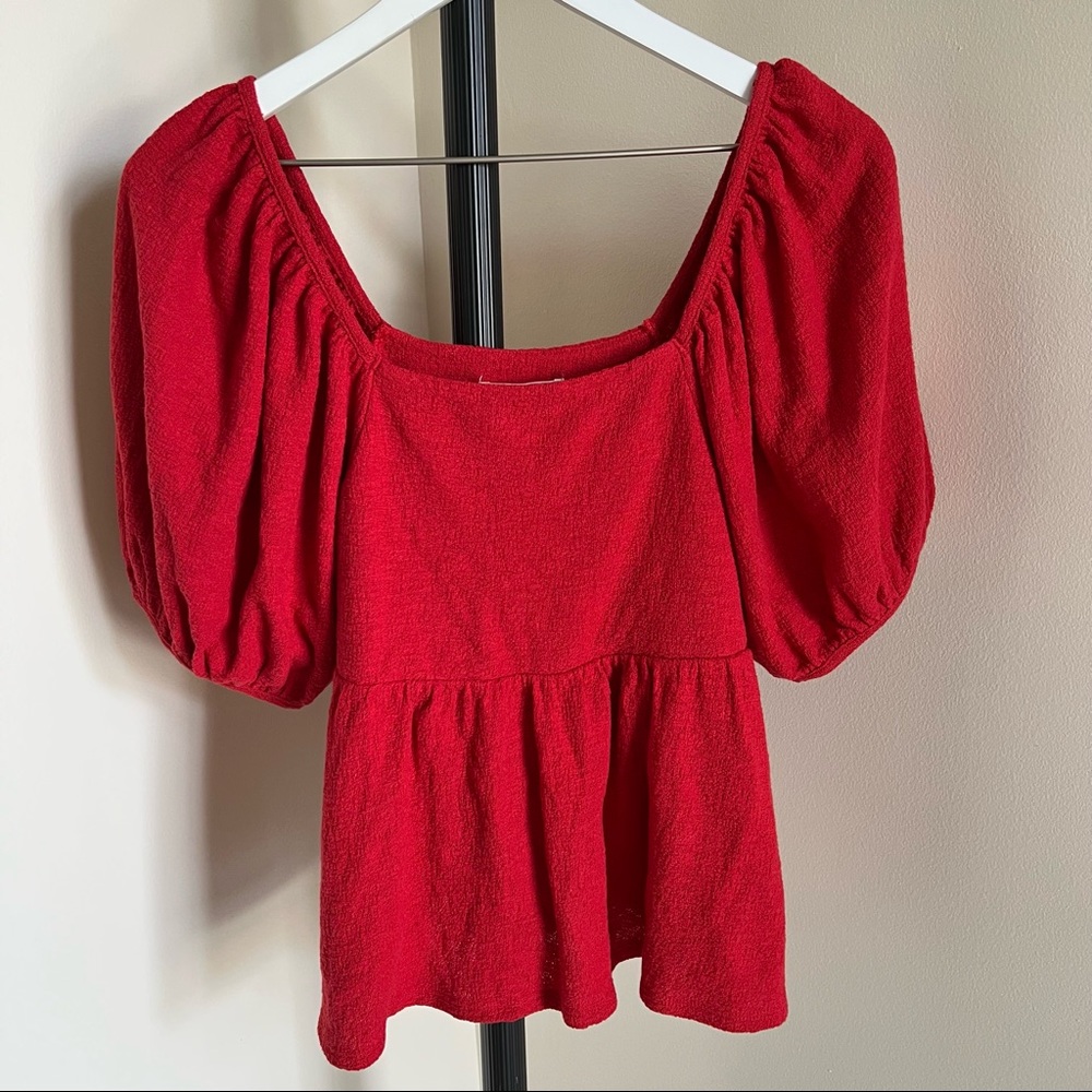 Madewell Red Puff Sleeve Top